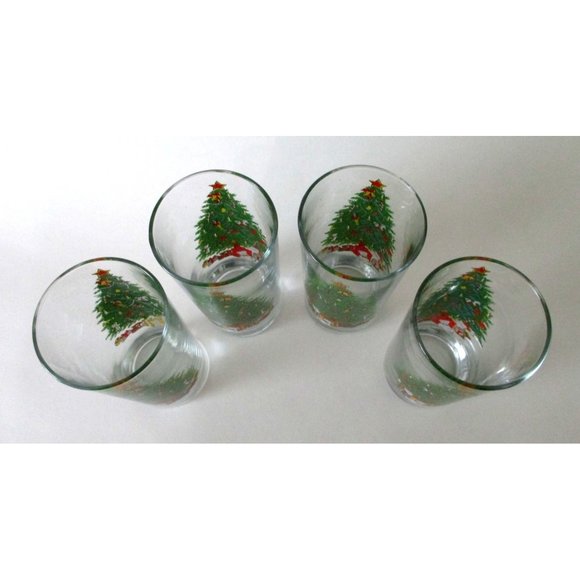 4 Vintage Anchor Hocking Holiday Magic Glasses Tumblers 12 Ounces Christmas Glas - Picture 2 of 3